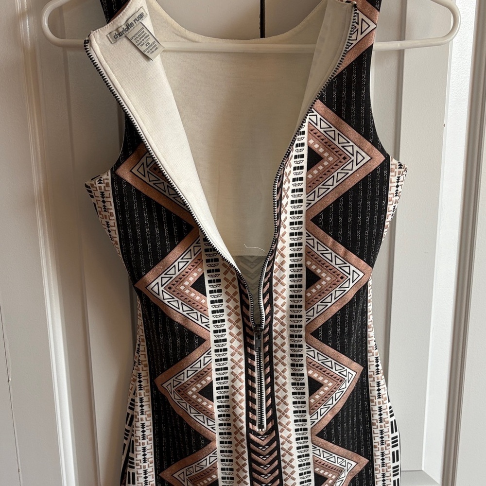 Charlotte Russe Zigzag Pattern Mini Dress - Black, White, Brown - Picture 6 of 7